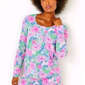 ⭐BNWT Lilly Pulitzer Multi Lil Soiree All Day Knit PJ LS Henley Top XXL Vibrant!